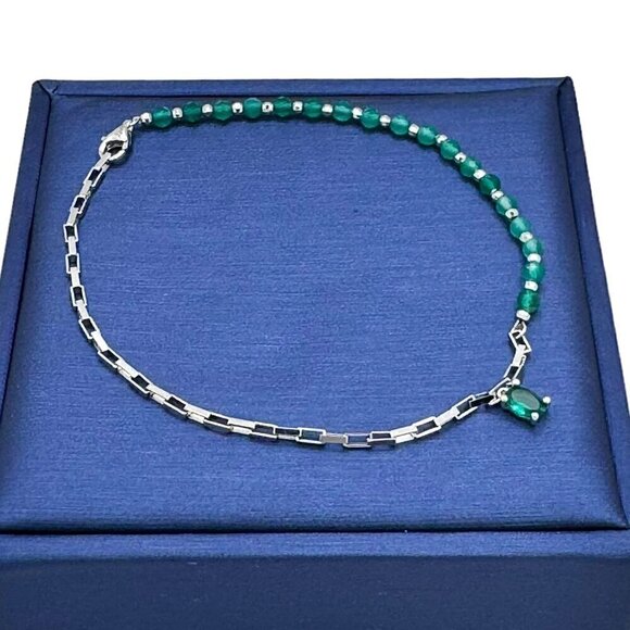 NWT Green Gem Charm Bracelet S925 Sterling Silver Beaded Boxy Chain Delicate - Picture 9 of 10